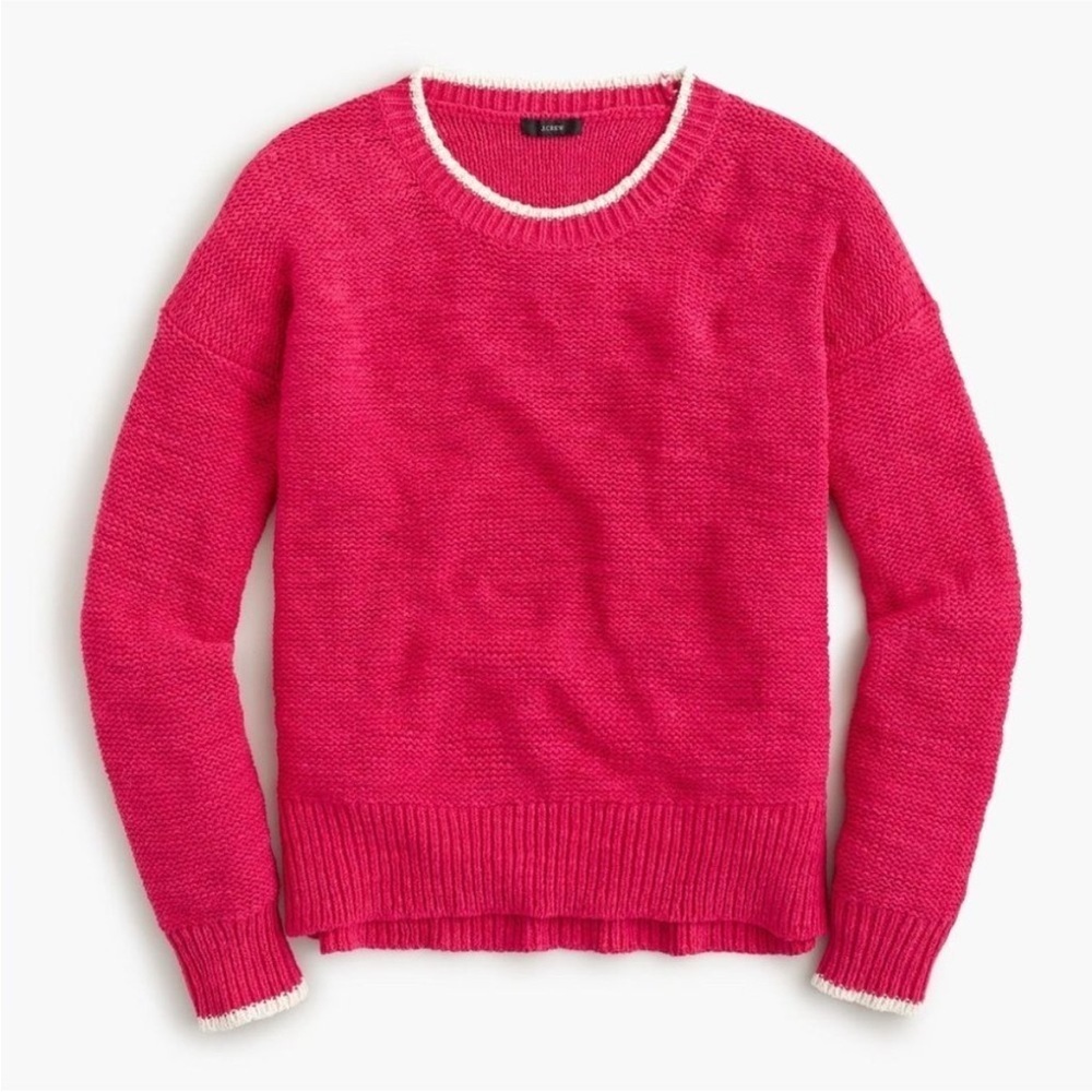 J. Crew Tipped Beach Sweater Raspberry Crewneck Size S